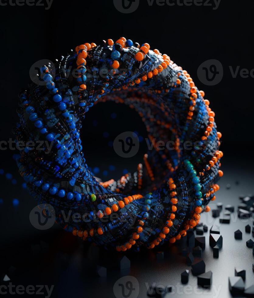 AI generated Three dimensional spiral ring. A bunch of beads sitting on top of a table photo