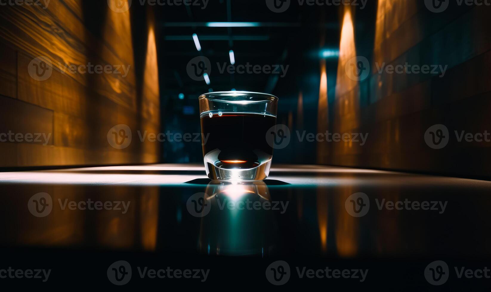 AI generated A Glass Filled With Liquid on a Table. A glass filled with liquid sitting on top of a table photo