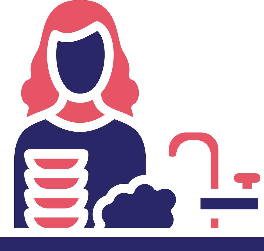 mujer Lavado platos vector icono