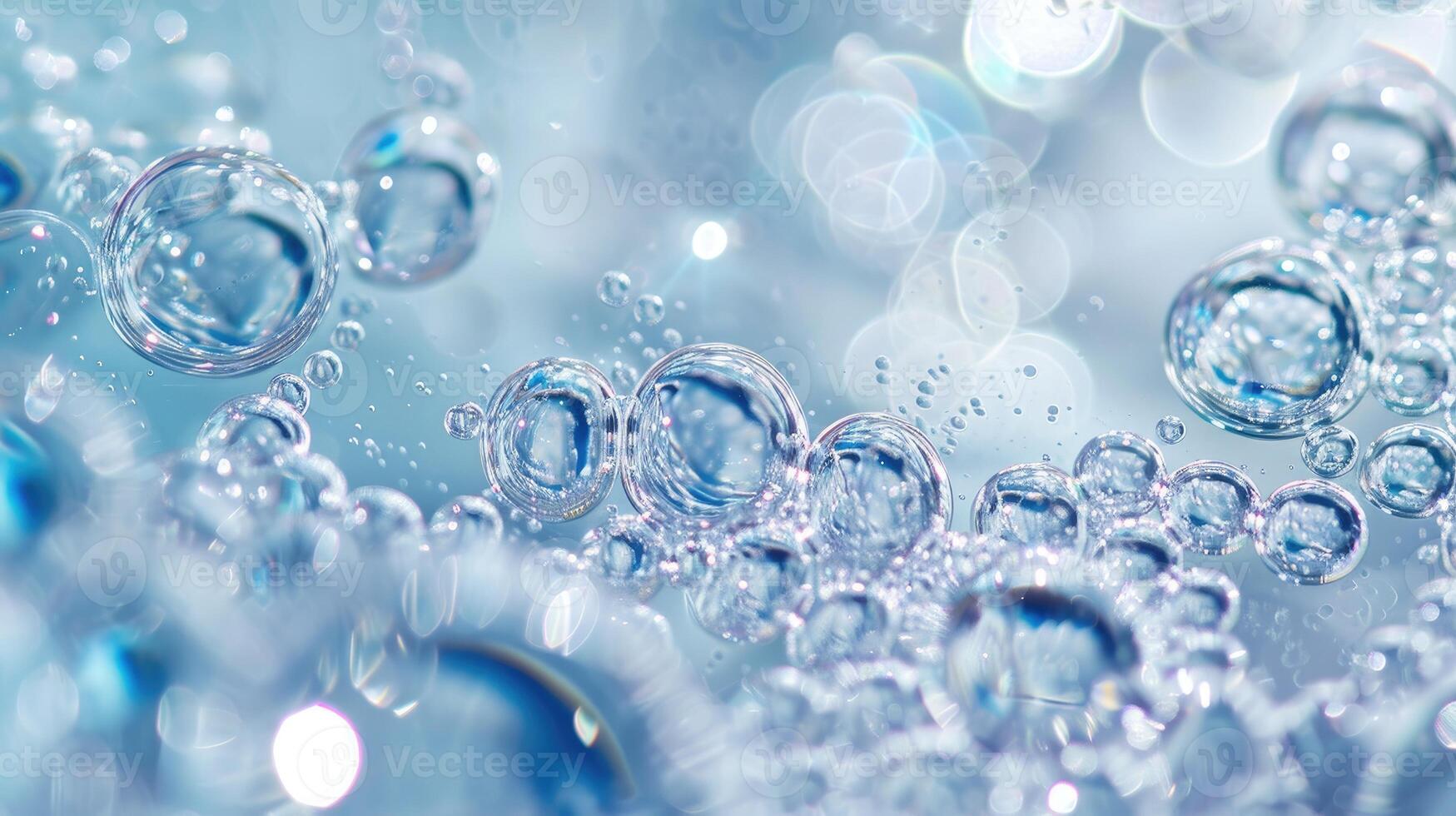 ai generado de cerca resumen de agua burbujas, mostrando reflexivo y brillante jabonoso gotas, ideal para un fondo de pantalla fondo, ai generado. foto