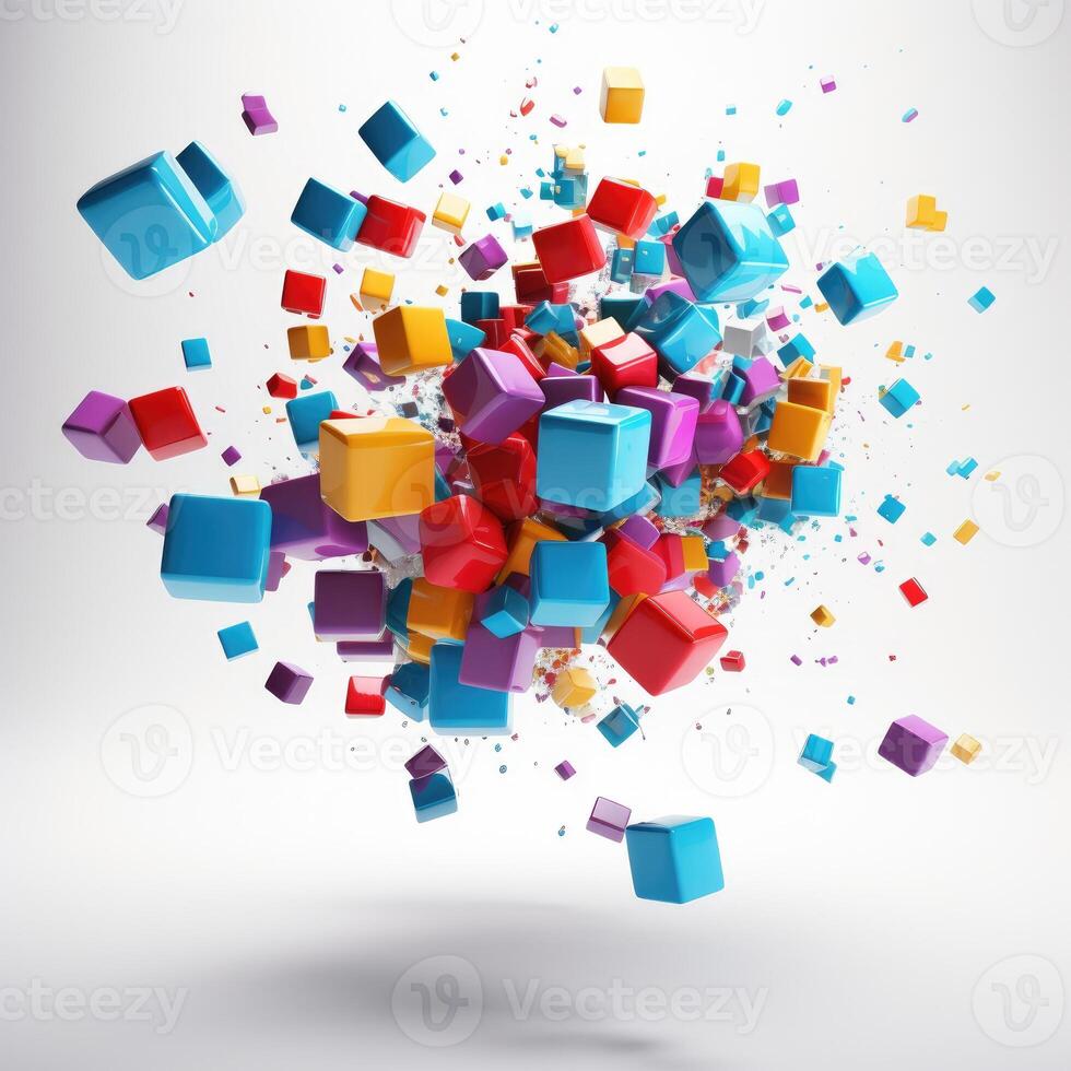 AI generated Swirling cubes of colors in a dynamic display, symbolizing a rising creativity concept, Ai Generated photo