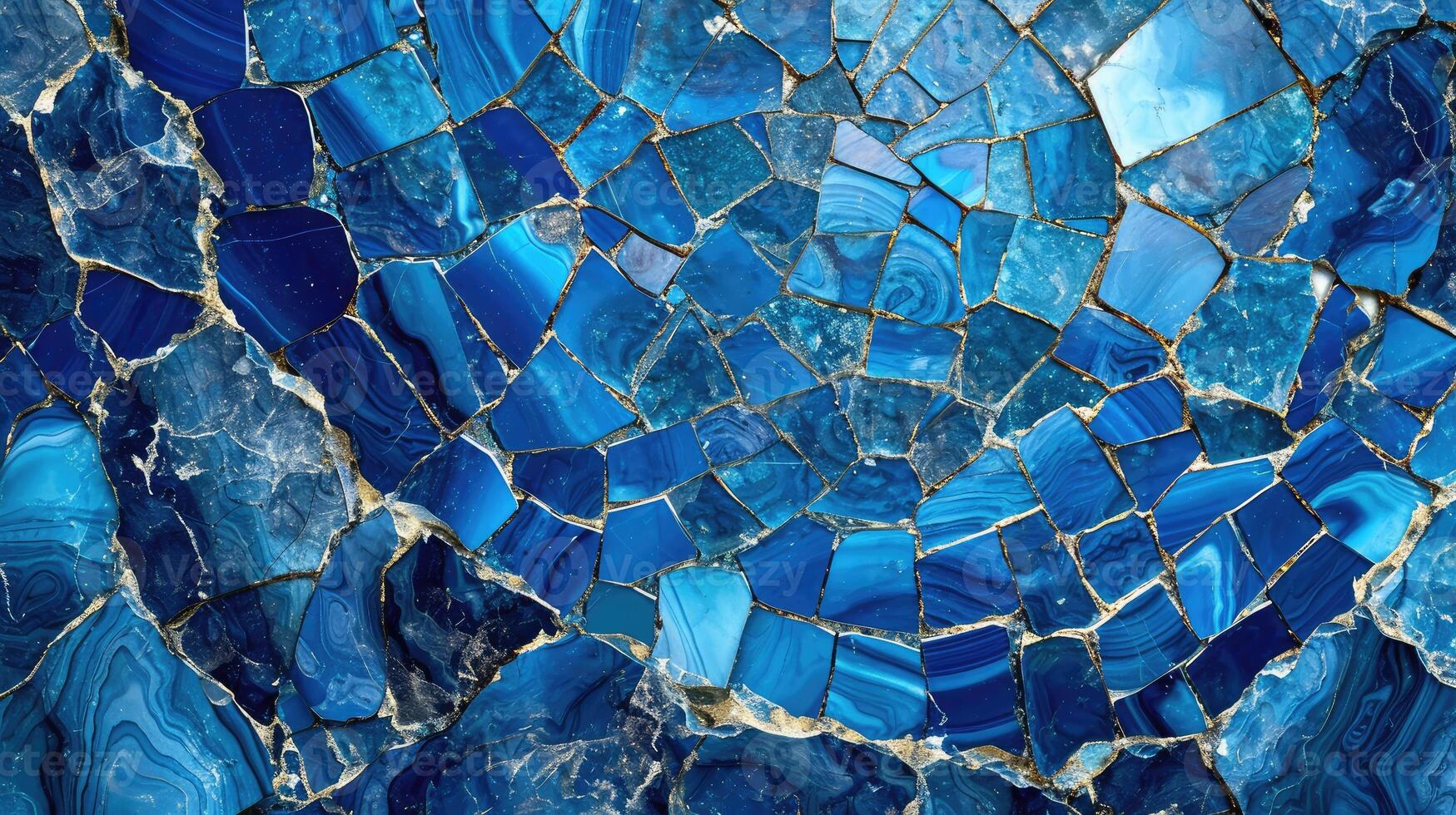 AI generated Blue mosaic marble tiles form an abstract backdrop, resembling swirling broken glass. Ai Generated photo