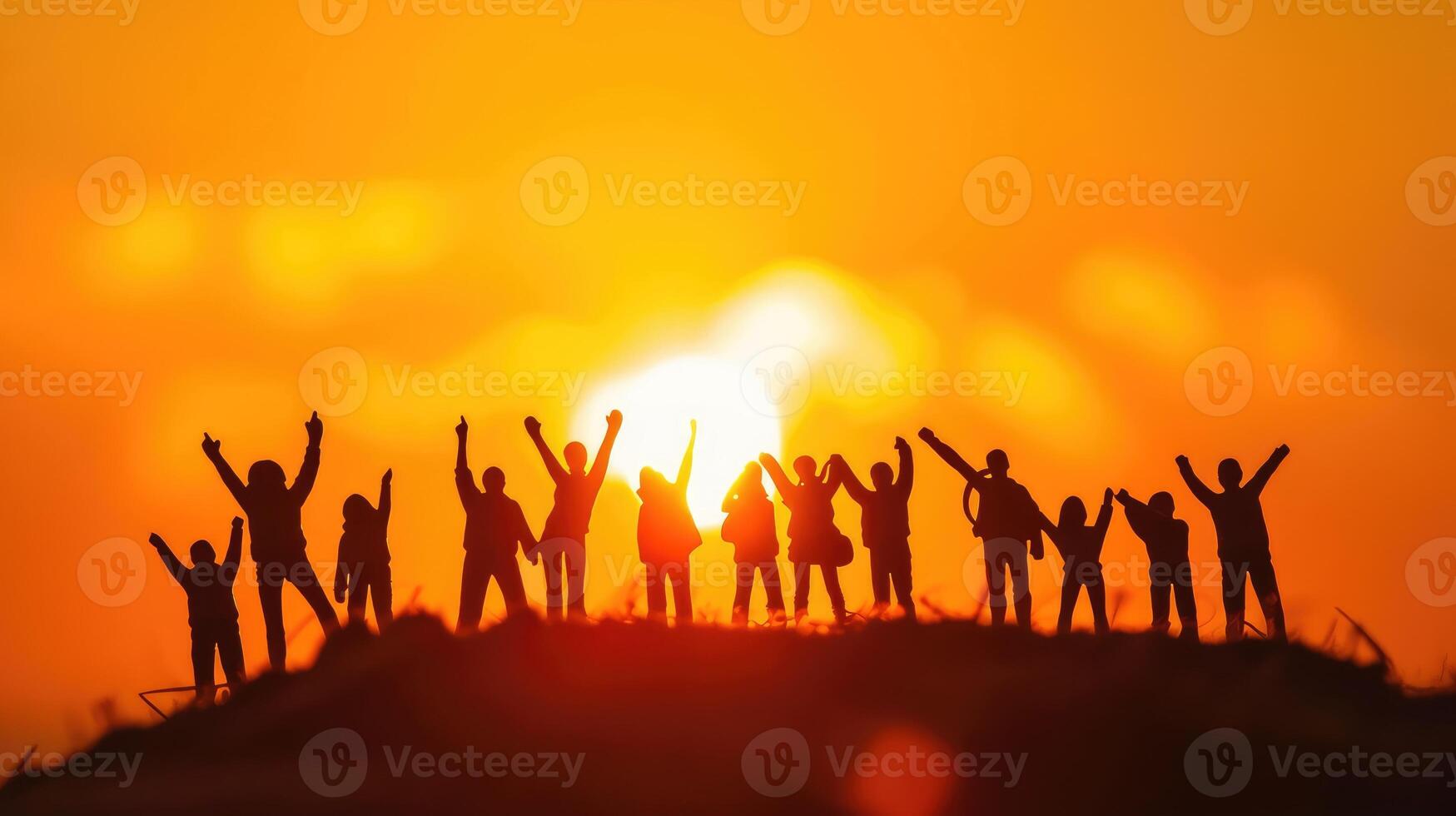 AI generated A powerful silhouette of a group of teens raising their hands in unity, Ai Generated. photo