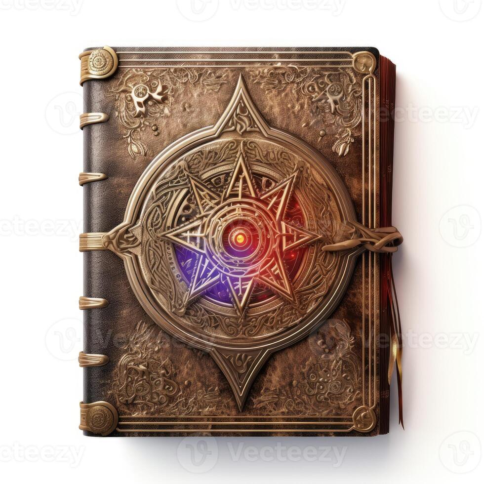 AI generated Magical book of spells, spellbook with mystic runes and symbols, Ai Generated. photo