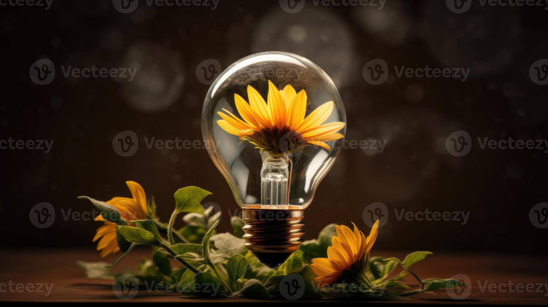 AI generated The fusion of a sunflower within a light bulb, representing a concept of innovative and fresh ideas, Ai Generated photo