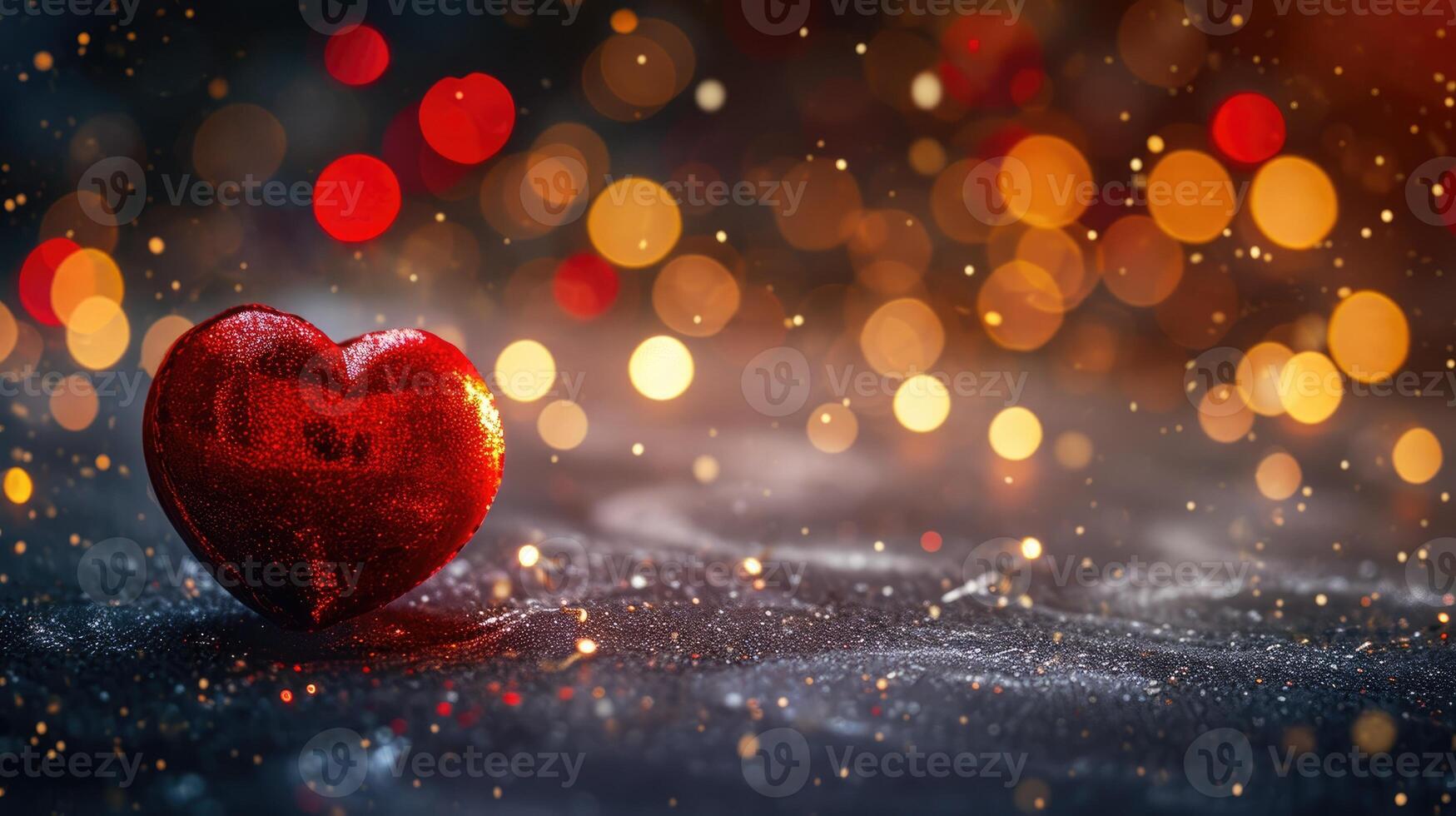 AI generated Red Valentine's Heart Ball with golden lights, Ai Generated photo