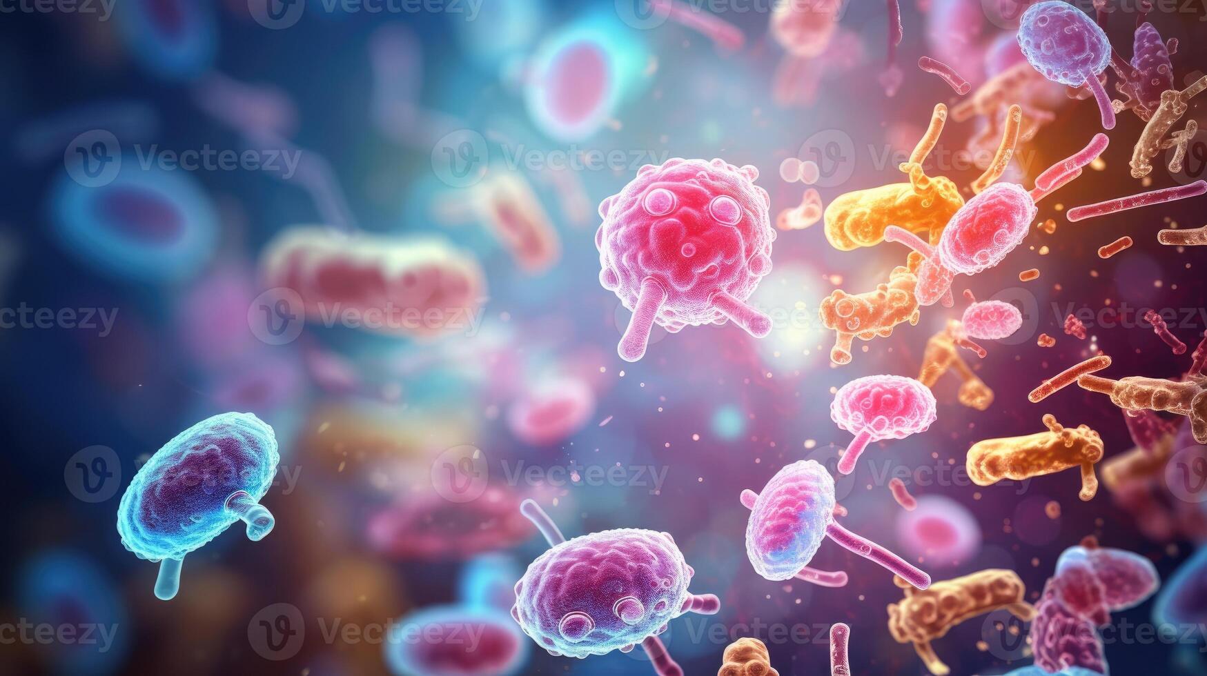 AI generated Probiotics Bacteria in Biological Science Microscopic Medicine for Digestion, Stomach Health, Escherichia Coli Treatment, AI Generated photo