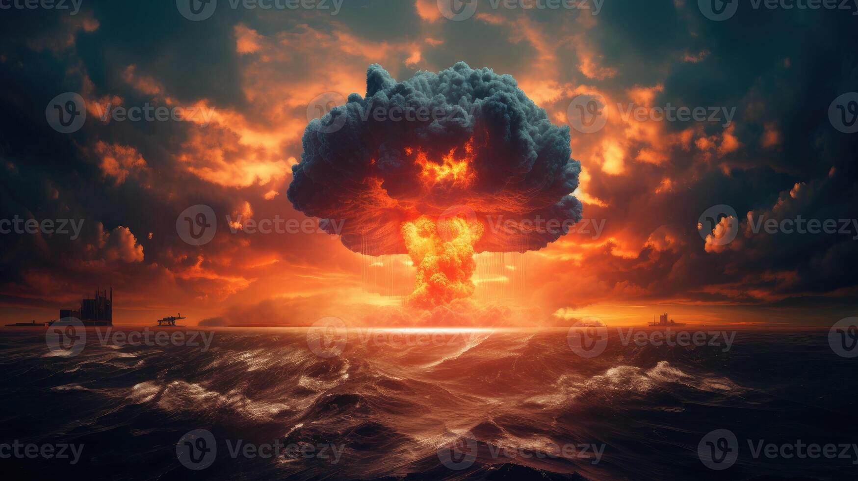 ai generado un oceánico nuclear bomba explosión envía ondas de choque mundial, ai generado. foto