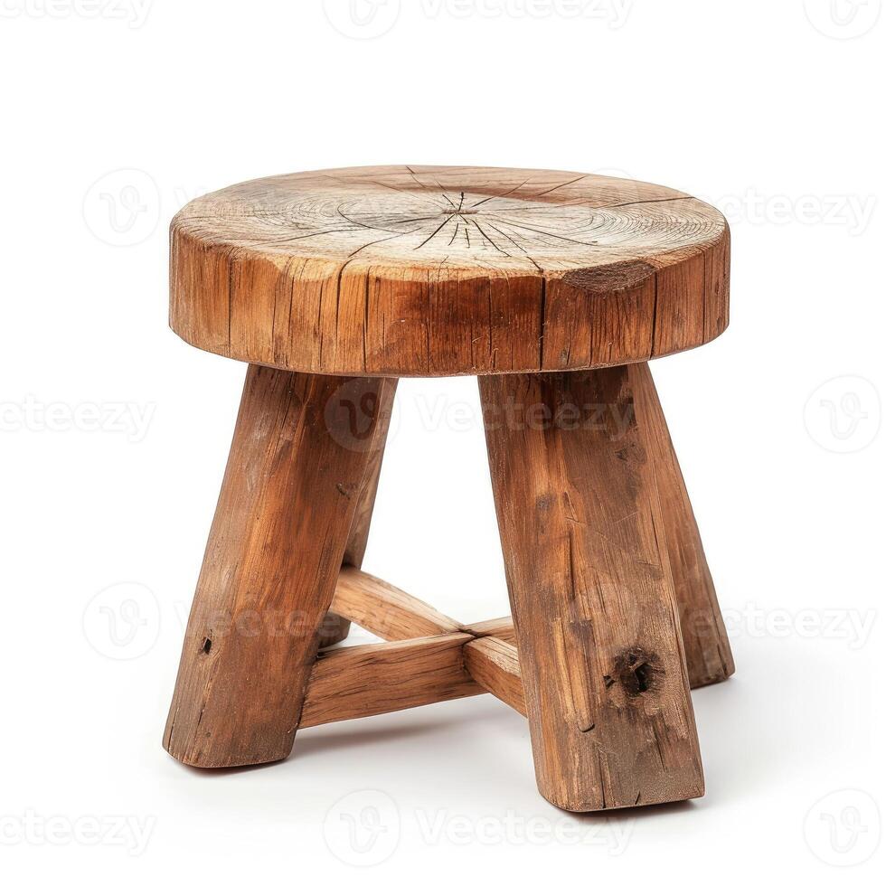 AI generated Wooden stool isolated on white background for rustic furniture designs, Ai Generated. photo