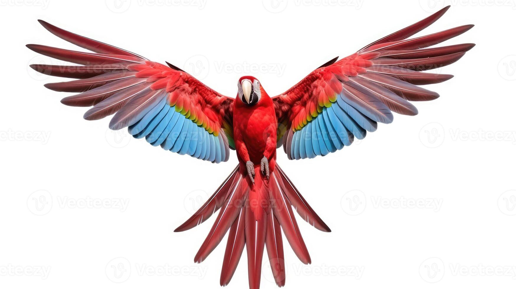 AI generated a red parrot flying in front of a white background, Ai Generated photo