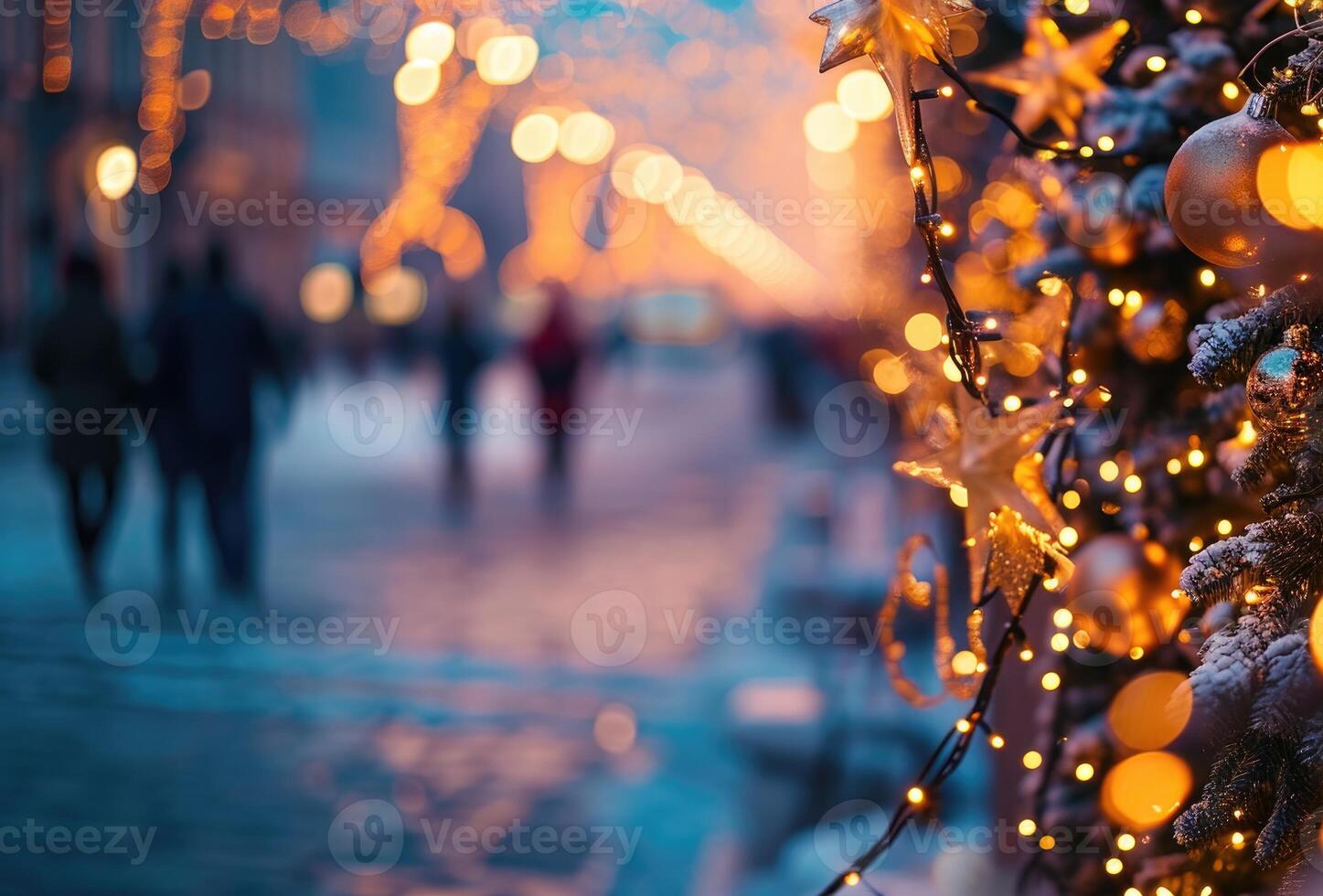 AI generated Fir branches, decked with a Christmas star and golden lights, exude festive warmth, Ai Generated. photo