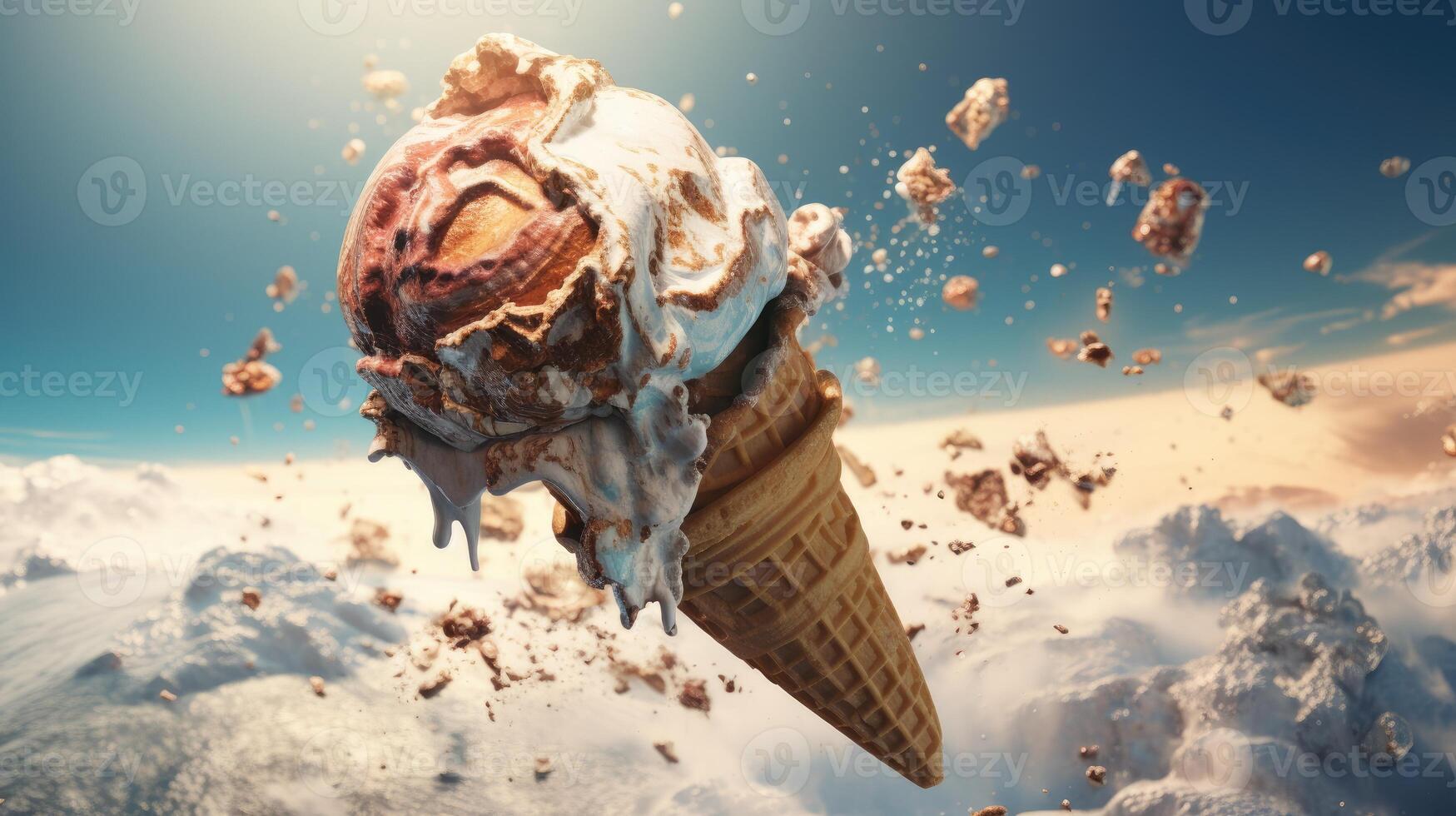 AI generated Earth melting away like ice cream, a poignant climate crisis representation, Ai Generated. photo