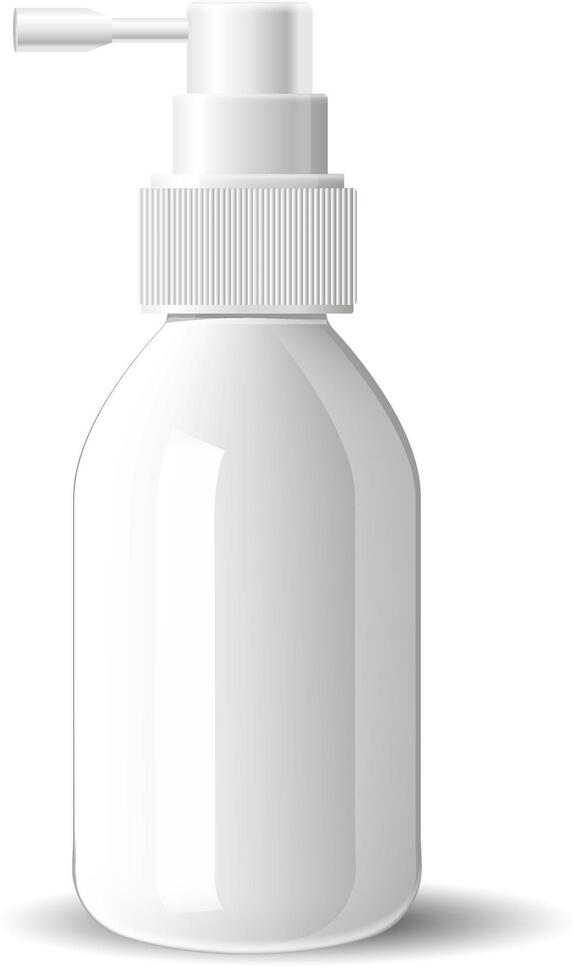 White glass moisturized spray cosmetic bottle mock up. Vector illustration. Blank template for your design. Dispenser spray inhalator lid container. Isolated medical product.