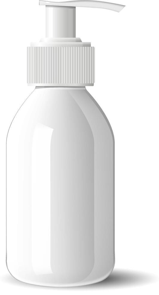 Pharmacy pump dispenser bottle for medical products, liquid, oil, serum and essence. White glass cosmetic bottle mockup for soap, gel, base. High quality eps10 vector illustration.