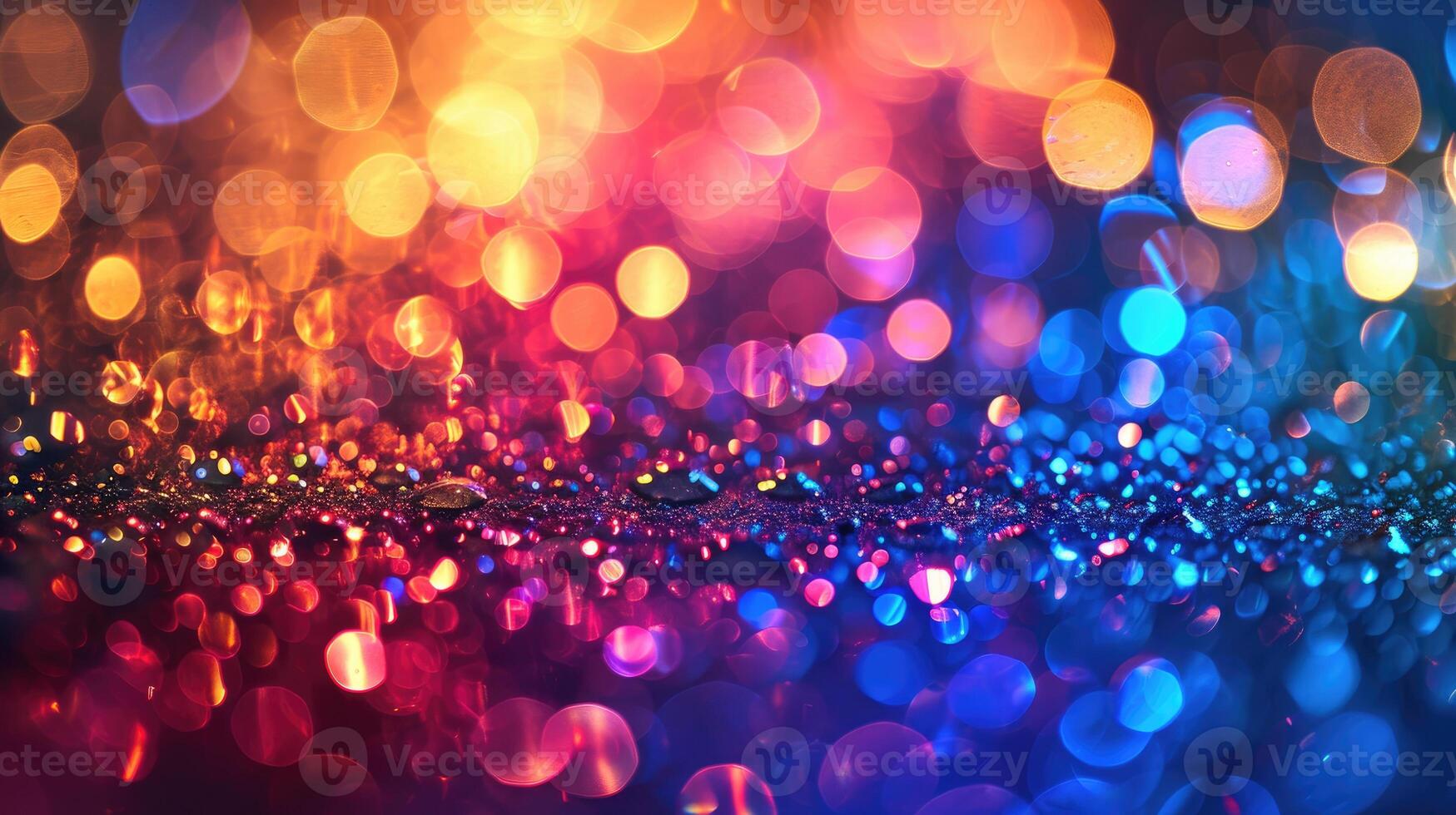 AI generated Colorful bokeh from holiday lights mingling with sparkling water droplets, Ai Generated. photo