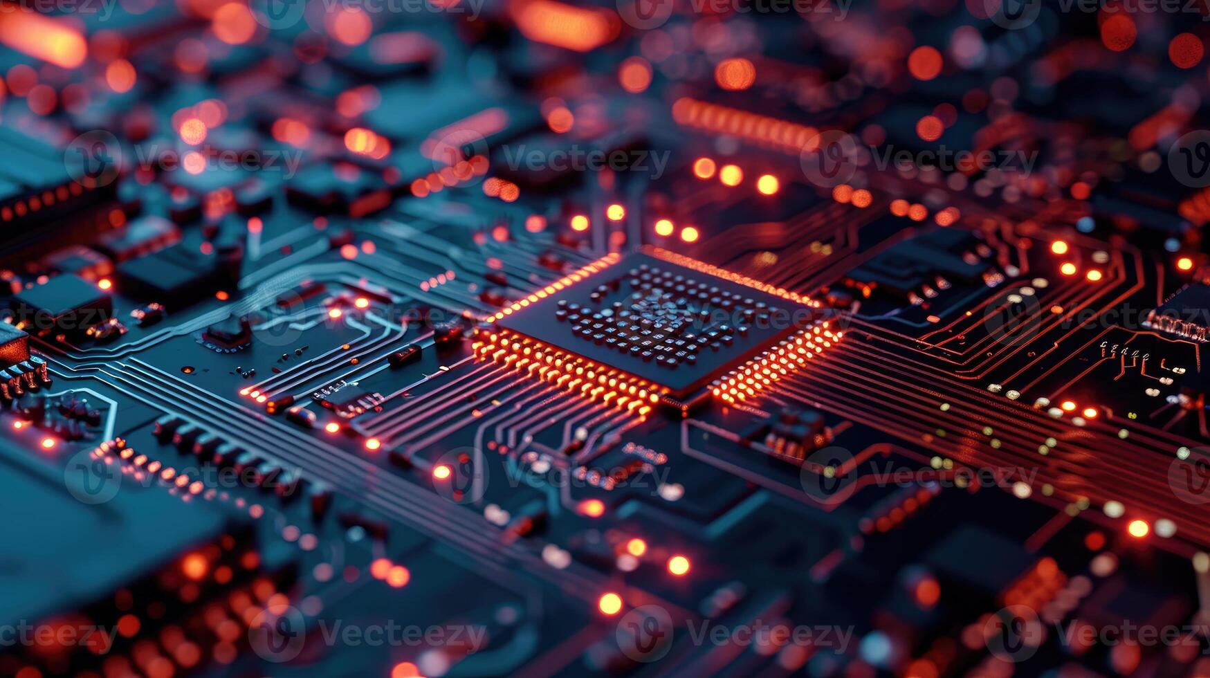 AI generated Abstract circuitry in cyberspace, a close-up view of a computer chip, Ai Generated photo