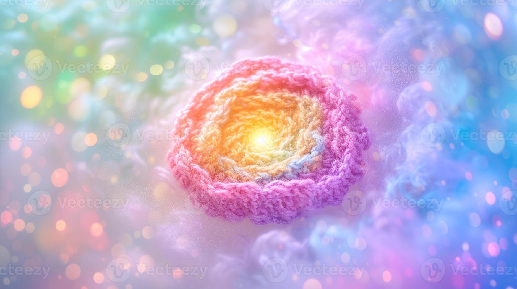 AI generated Crocheted galaxy toy vibrant backdrop, handcrafted and adorable, Ai Generated photo