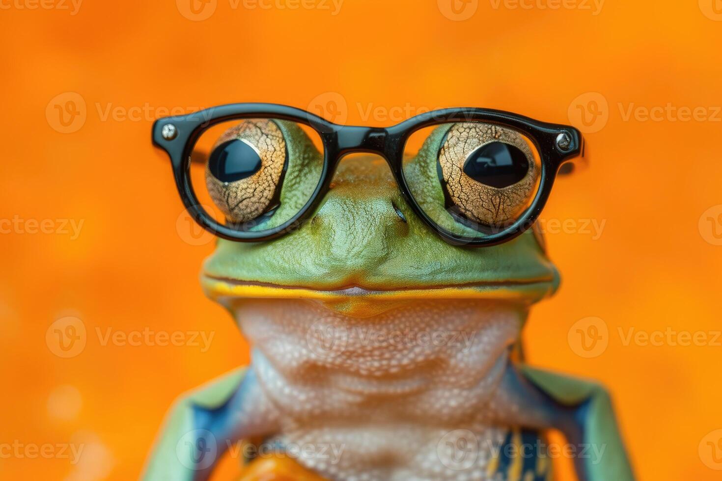AI generated The frog is wearing a pair of round glasses with black frames, Ai Generated photo