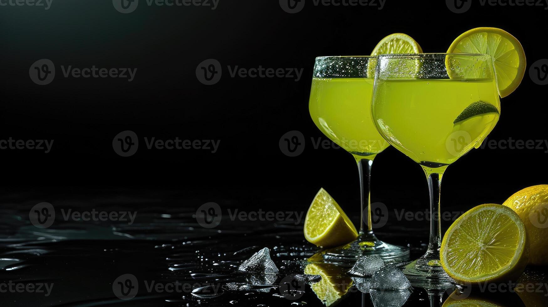 ai generado un vaso de limonada con limón rebanadas y menta hojas en un mesa, ai generado foto