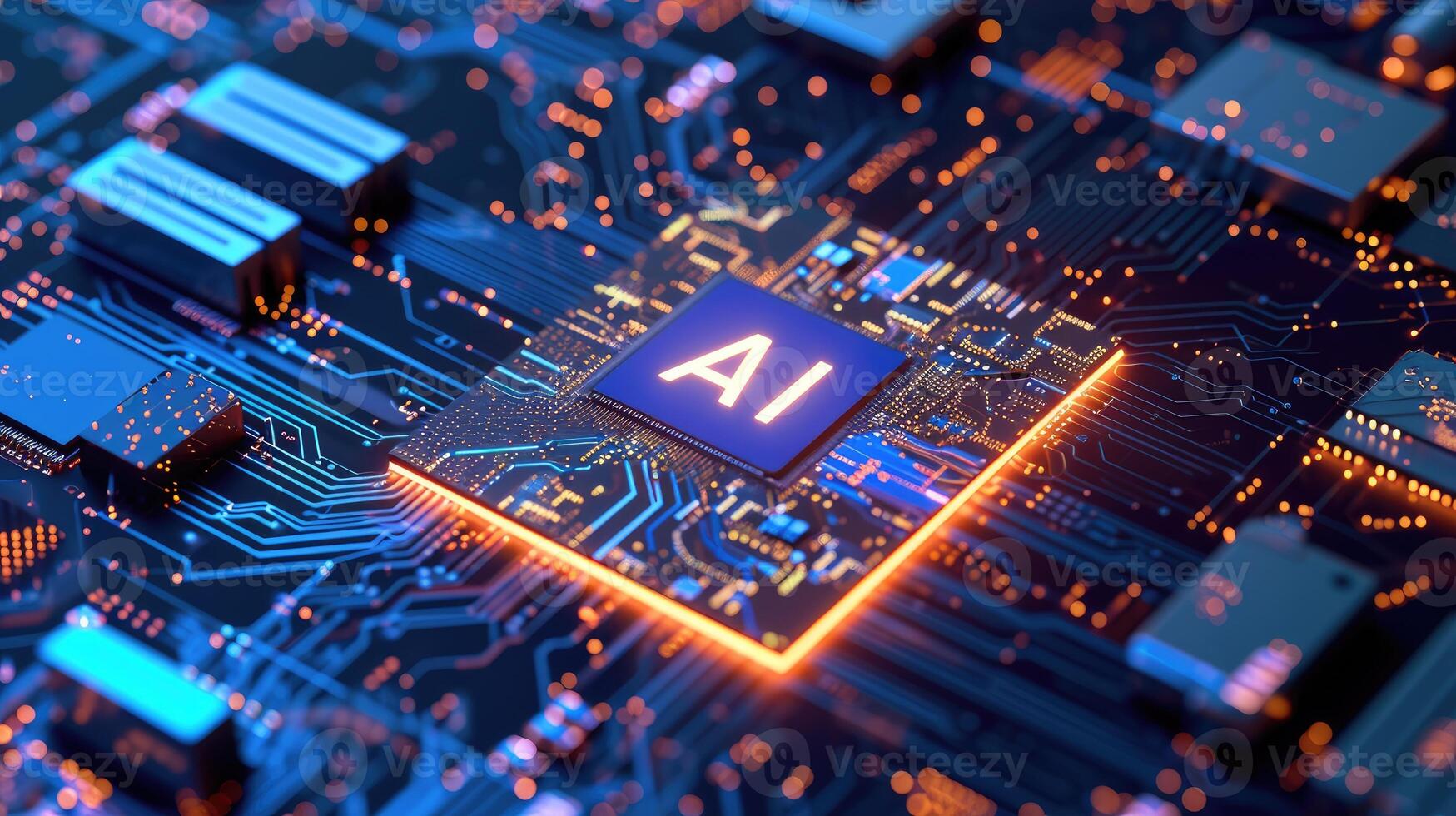 AI generated Advanced AI computer microprocessor integrated into circuit board, Ai Generated photo