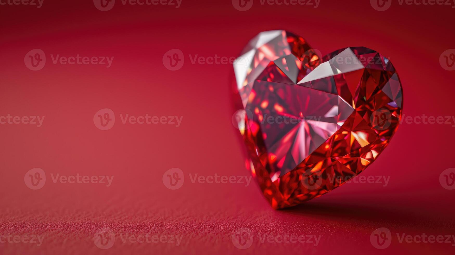 AI generated Ruby red diamond heart sparkling against a vivid red backdrop, Ai Generated photo