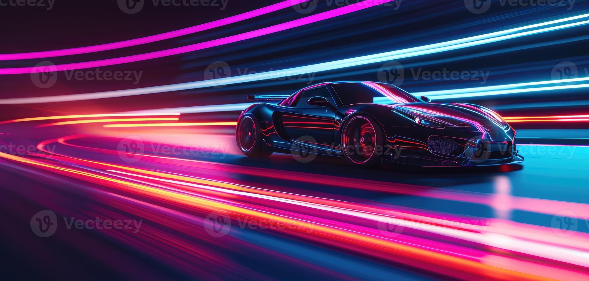 AI generated Witness a high-speed sports car racing on a neon-lit highway, Ai Generated. photo