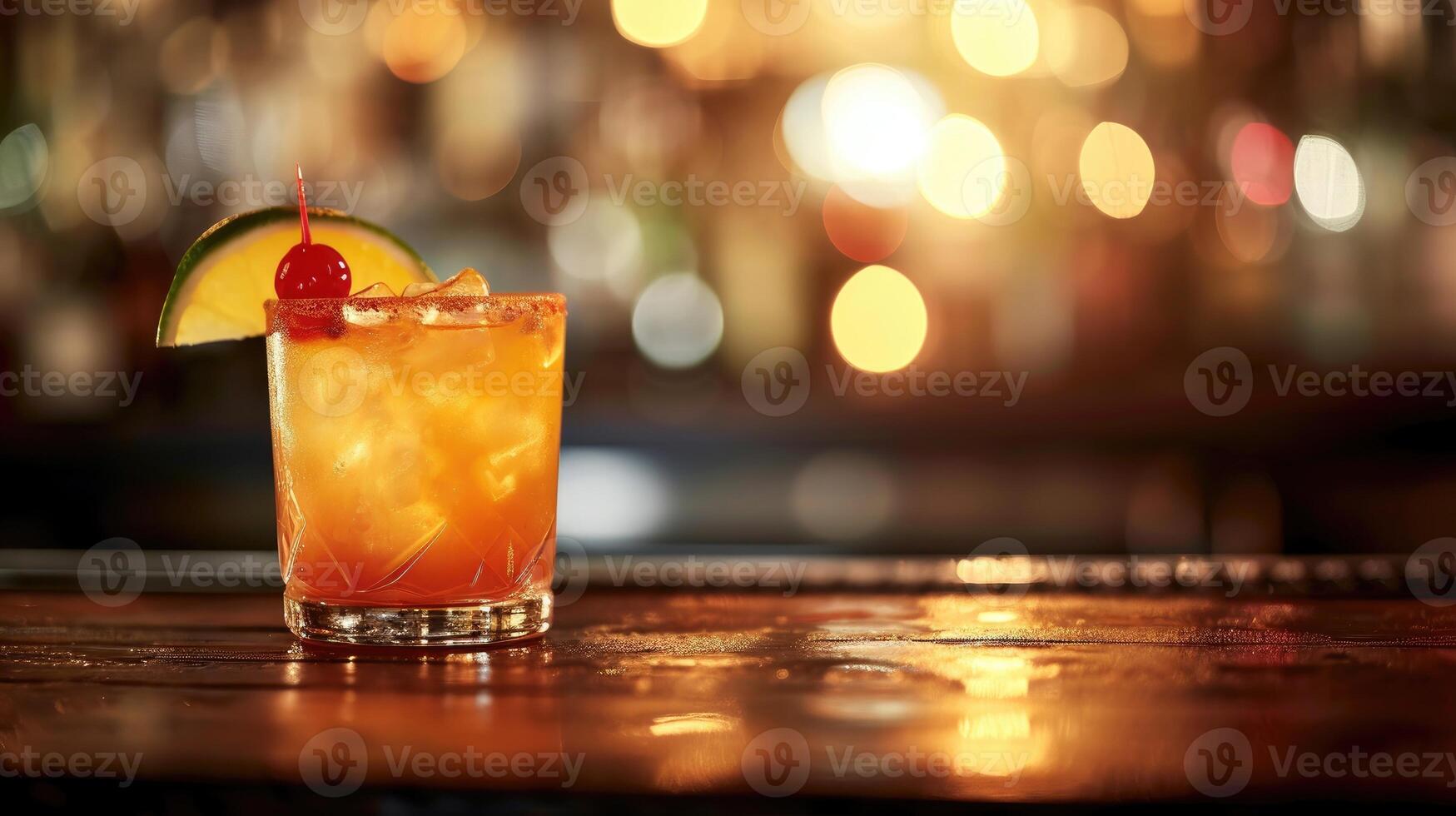 AI generated Relax and unwind with a refreshing Mai Tai cocktail against the bustling backdrop of the bar, Ai Generated. photo