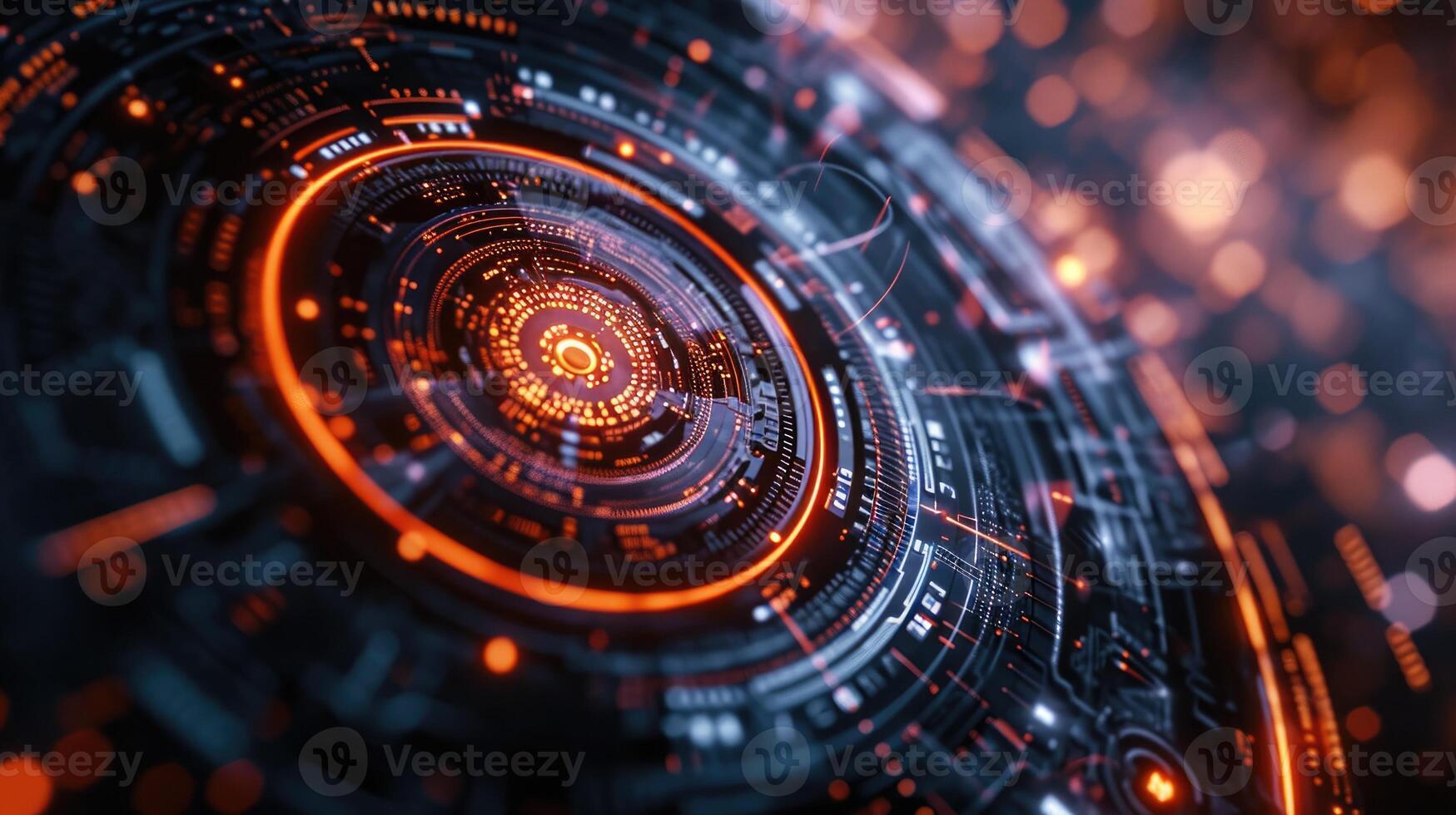 AI generated Animated shield and scope data processing on a dark backdrop, Ai Generated photo