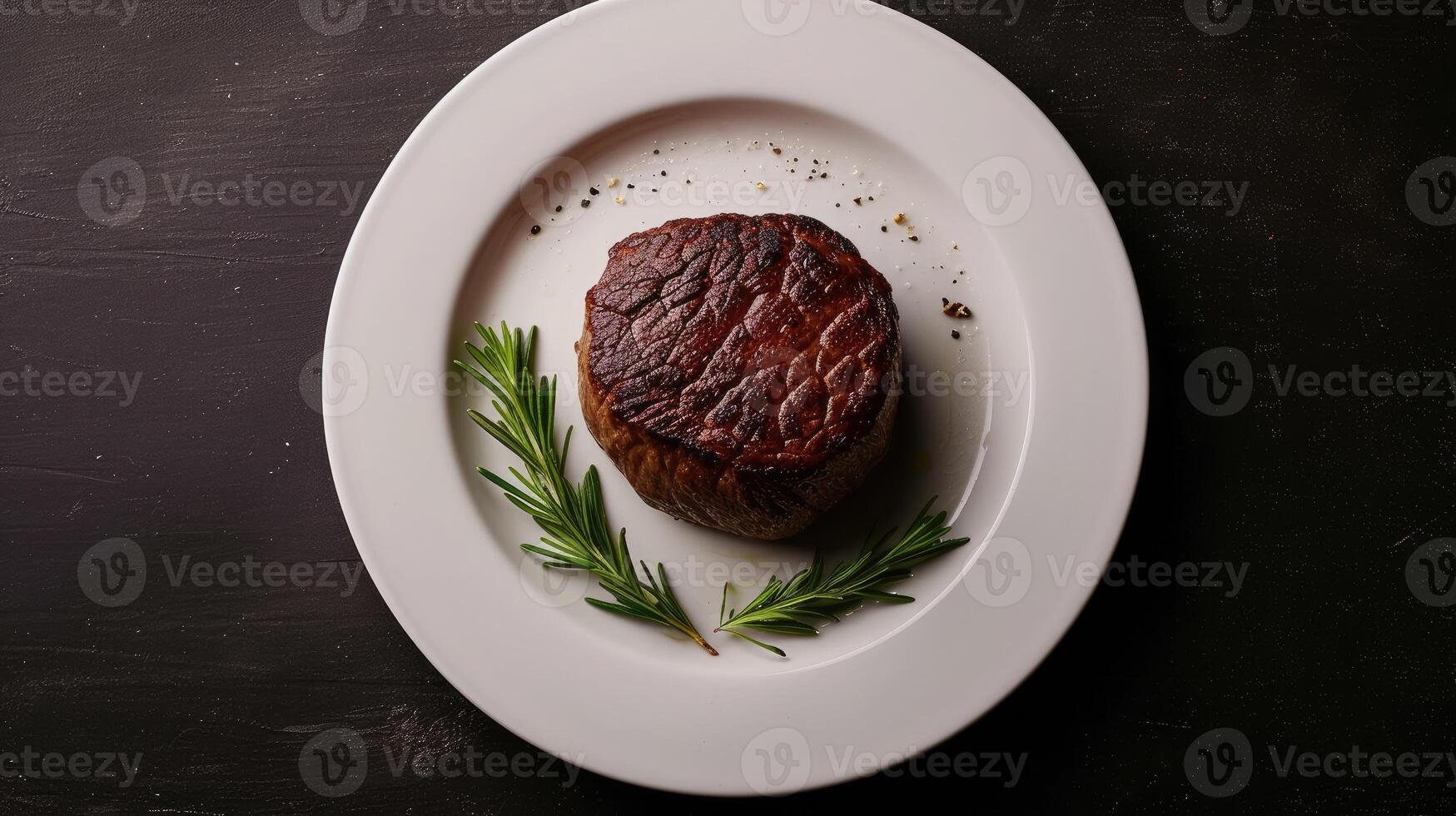 AI generated Minimalistic food advertising photograph featuring a mouthwatering steak meal, Ai Generated photo