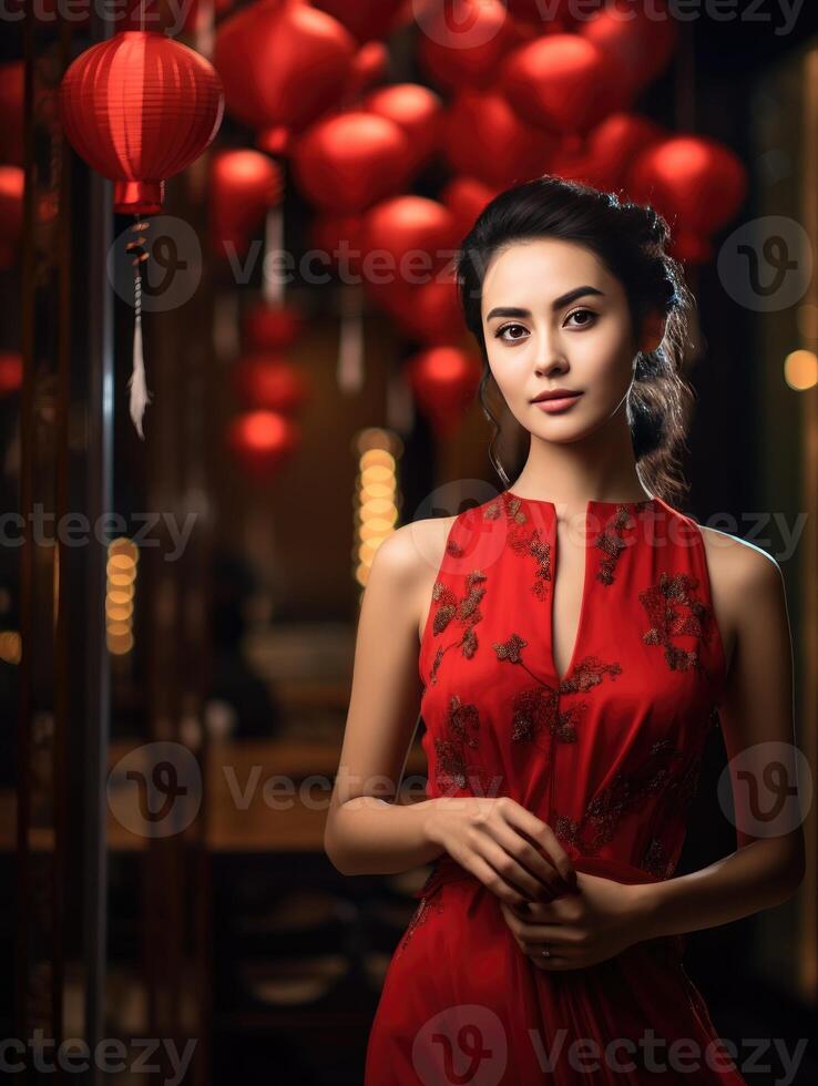 AI generated Chinese woman in traditional attire, her face echoing cultural depth, Ai Generated photo