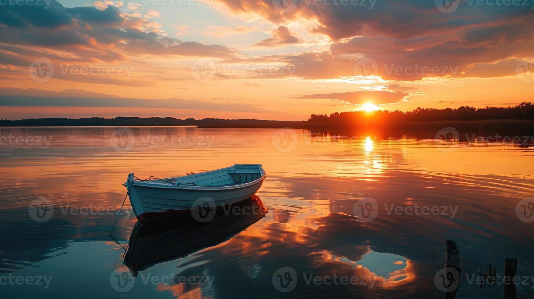 AI generated Experience the serenity of a boat sailing under the warm hues of a sunset, post golden hour. Nature's embrace. Ai Generated. photo