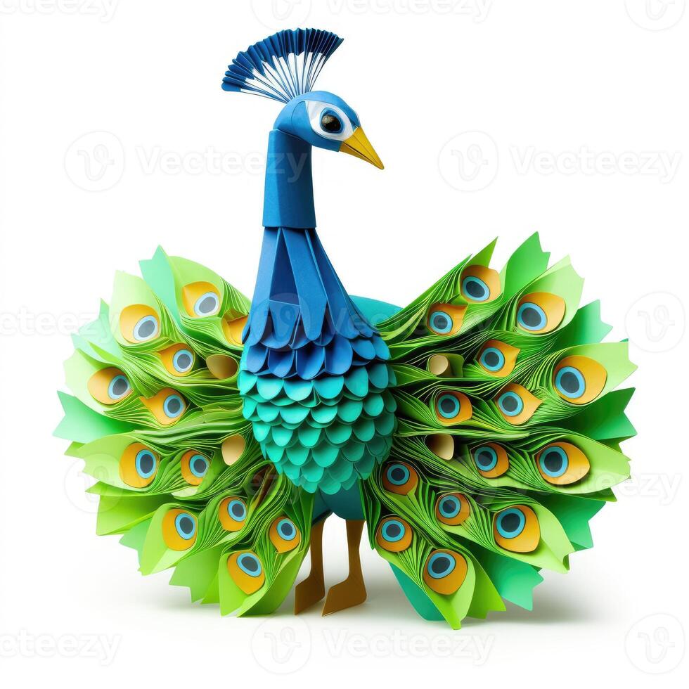 AI generated Colorful Origami peacock, Unique Paper Polygon Artwork, Ideal Pet Concept, Ai Generated photo