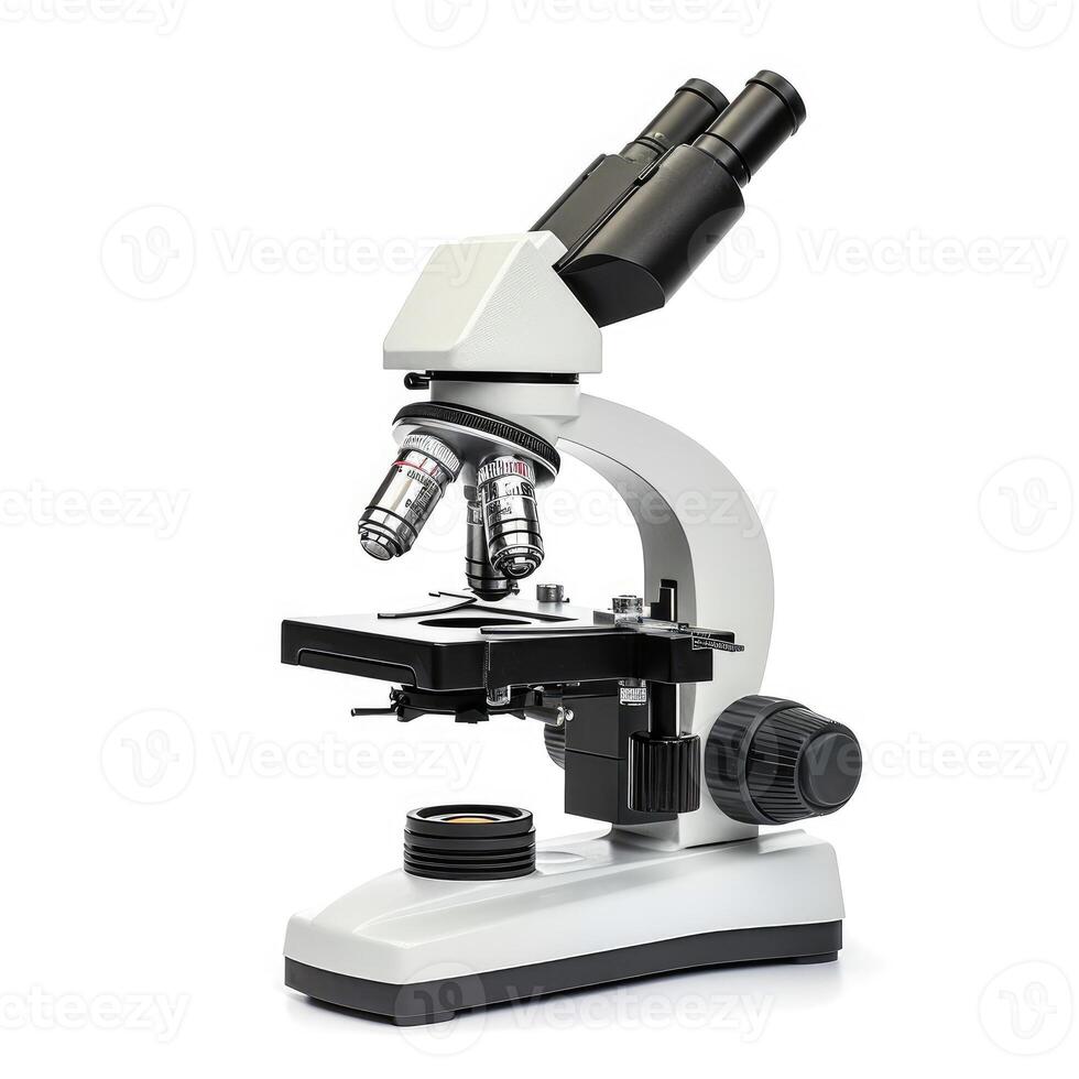 AI generated Advanced scientific microscope isolated on white background for research and analysis, Ai Generated. photo