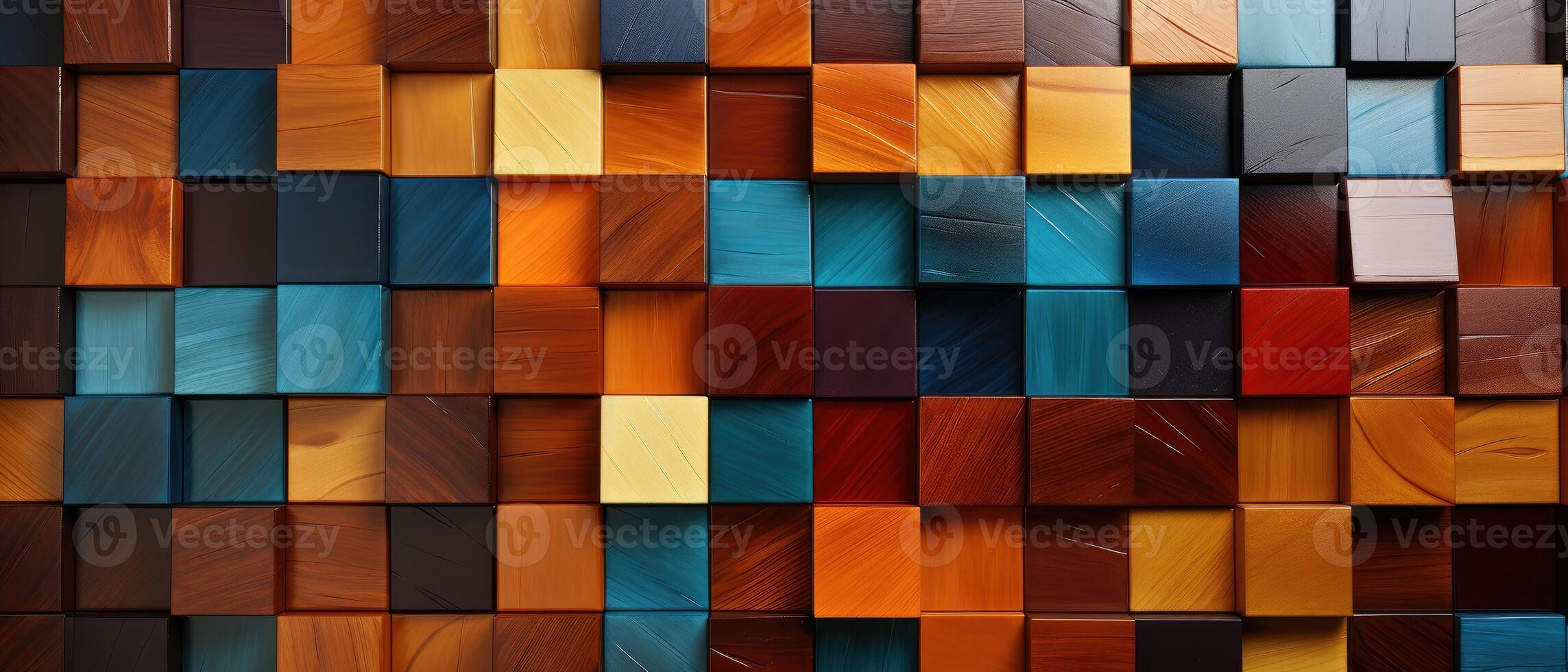 AI generated An abstract mosaic tile wall texture with brown wooden glazed glossy deco glamour and geometric shapes, Ai Generated. photo