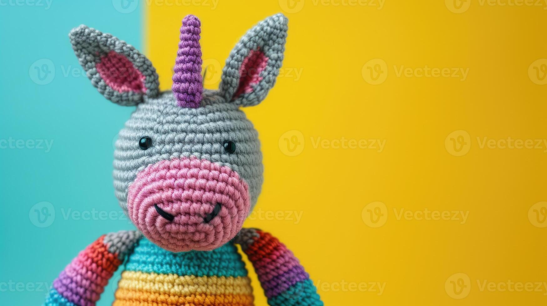 AI generated Crocheted donkey toy vibrant backdrop, handcrafted and adorable, Ai Generated photo