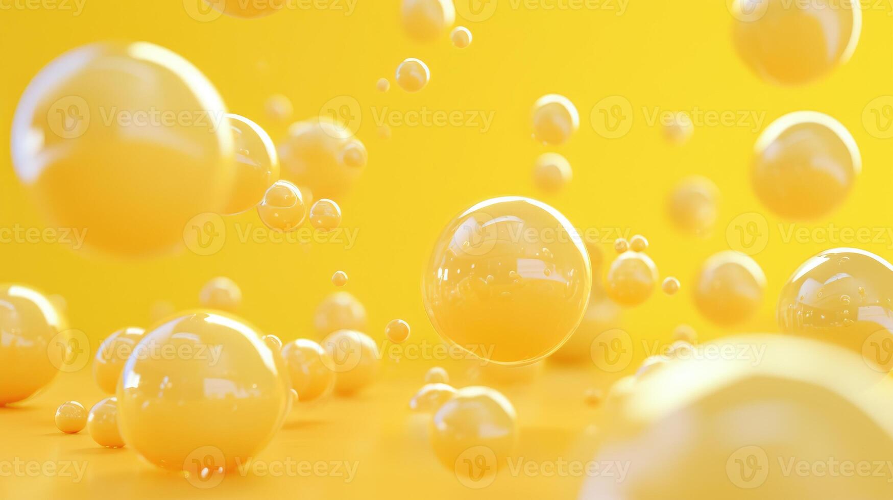 ai generado vibrante 3d amarillo soplo pelotas altísimo terminado un soleado amarillo fondo, ai generado. foto