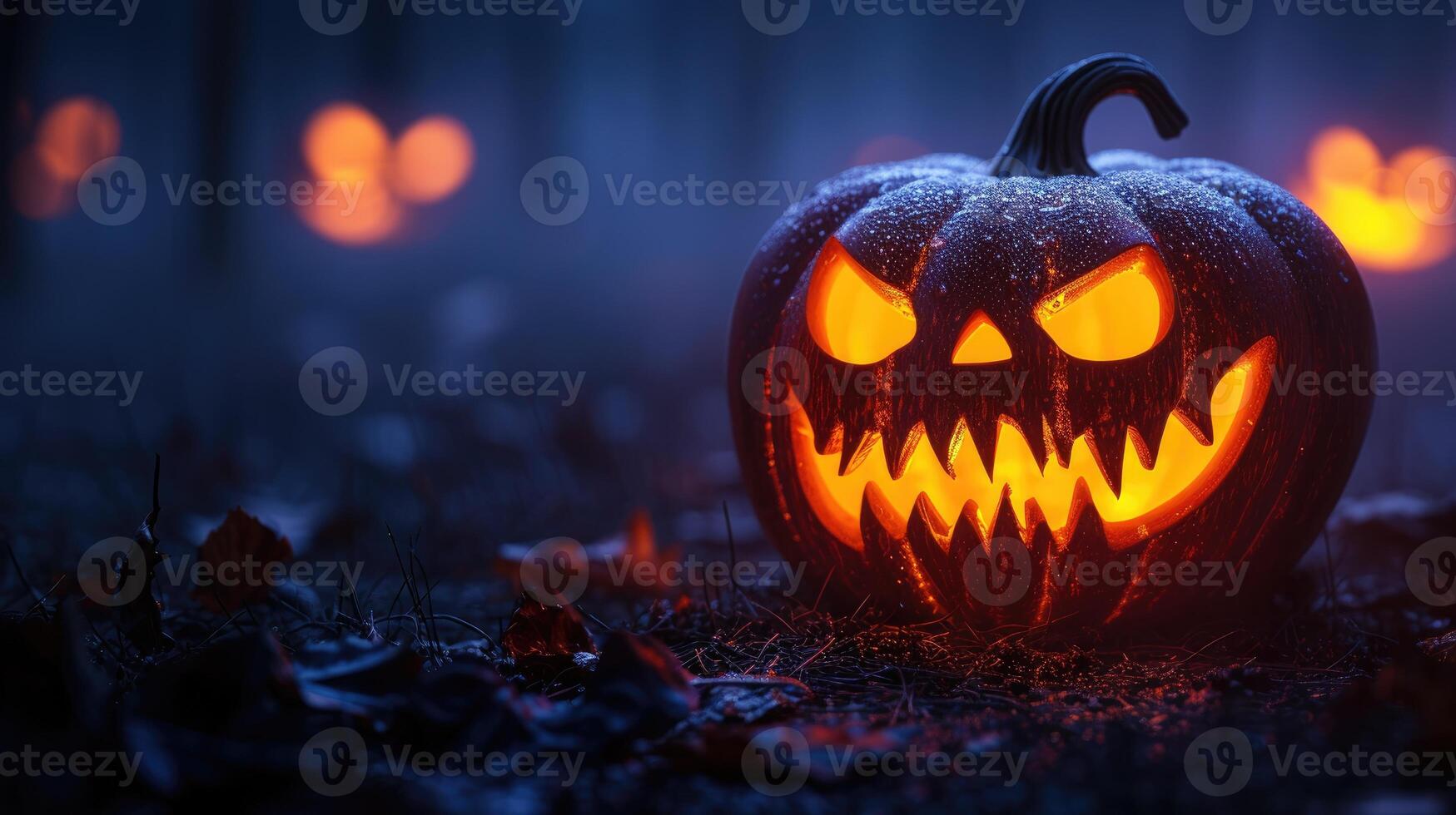 ai generado Víspera de Todos los Santos calabaza con un de miedo cara en un oscuro fondo, escalofriante seducir, ai generado. foto