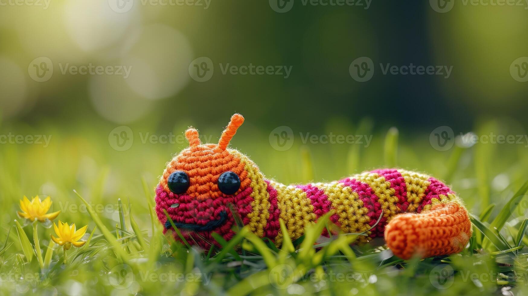 AI generated Crocheted earthworm toy vibrant backdrop, handcrafted and adorable, Ai Generated photo