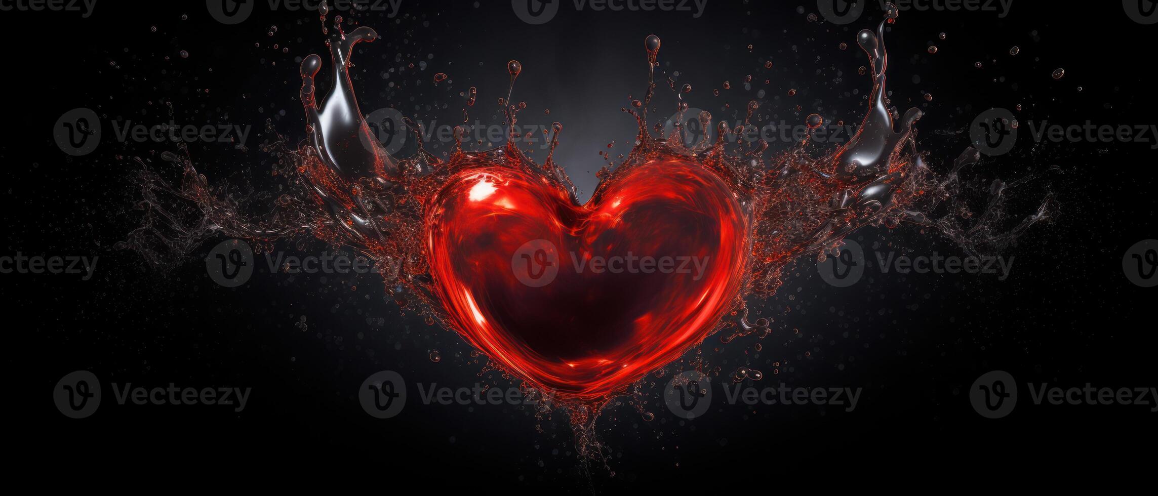 AI generated Red heart amidst a dynamic splash of liquid and droplets, Ai Generated photo