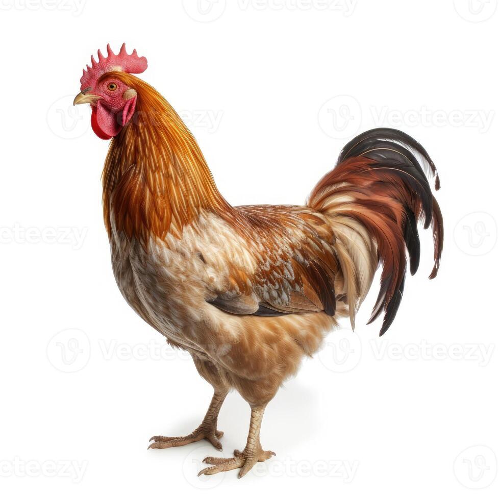 AI generated A striking chicken image, clear and bold on a white backdrop, Ai Generated photo