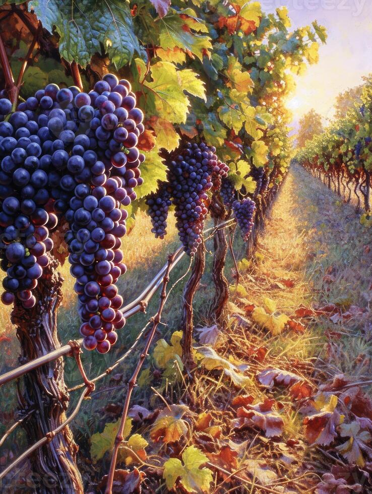 AI generated Lush grapes, clusters of deep purple and green, a harmonious display of nature's bounty, Ai Generated. photo