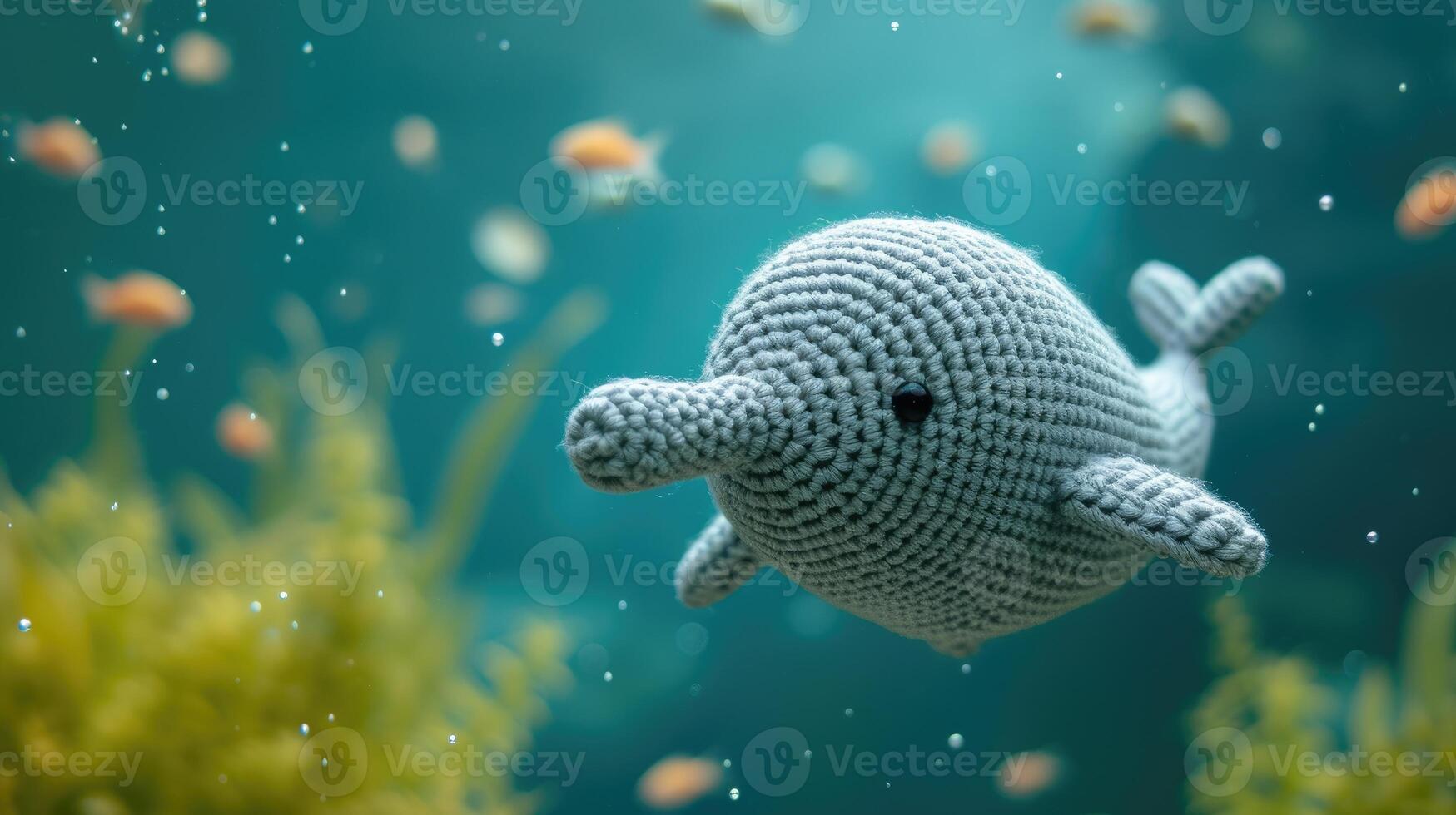 AI generated Crocheted dugong toy vibrant backdrop, handcrafted and adorable, Ai Generated photo
