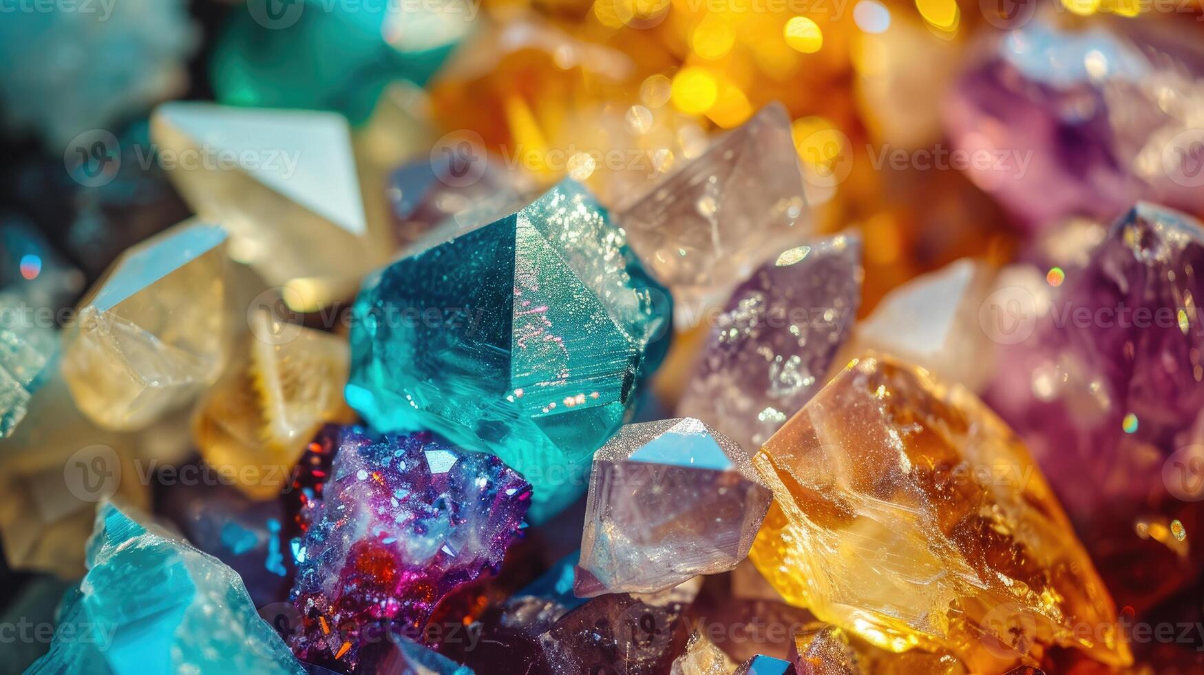 AI generated Close-up view of various jewels, mineral gems, and crystals for backgrounds, Ai Generated photo