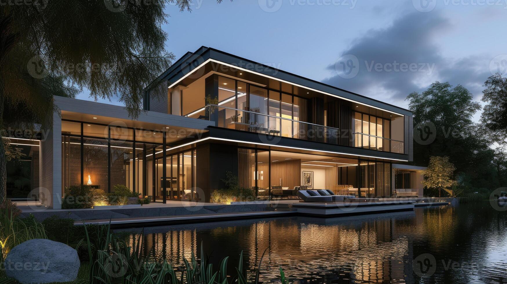 AI generated A 3D rendering of a modern beachfront house, a coastal dream come to life. Ai Generated photo