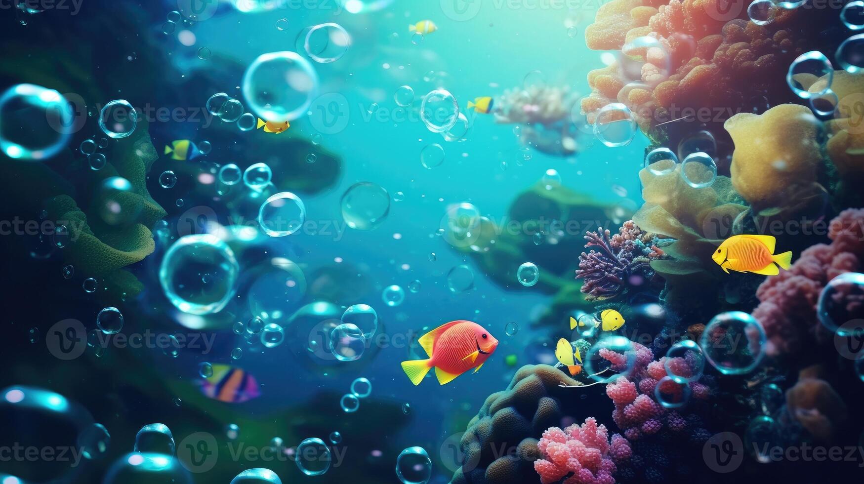 AI generated Bubbles rise gracefully under the water, creating a mesmerizing dance of air and liquid. Ai Generated. photo
