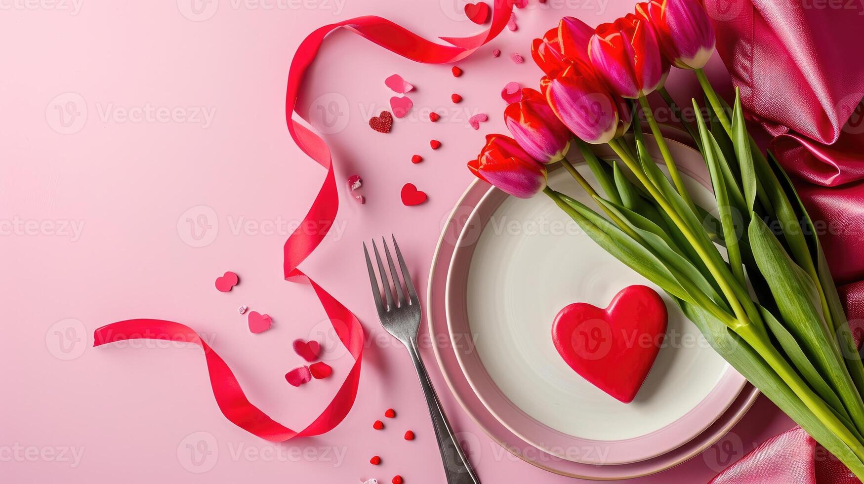 AI generated Festive creative tablecloth with a bouquet of tulips, Ai Generated photo