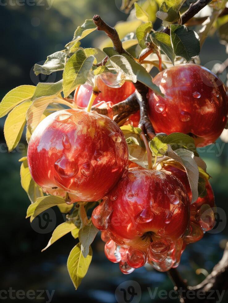 AI generated Lustrous, ripe apple with detailed texture reflecting its freshness, Ai Generated photo