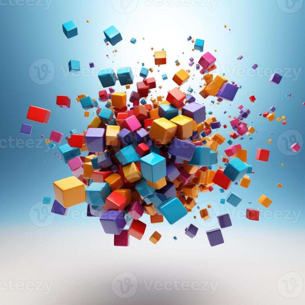 AI generated Swirling cubes of colors in a dynamic display, symbolizing a rising creativity concept, Ai Generated photo