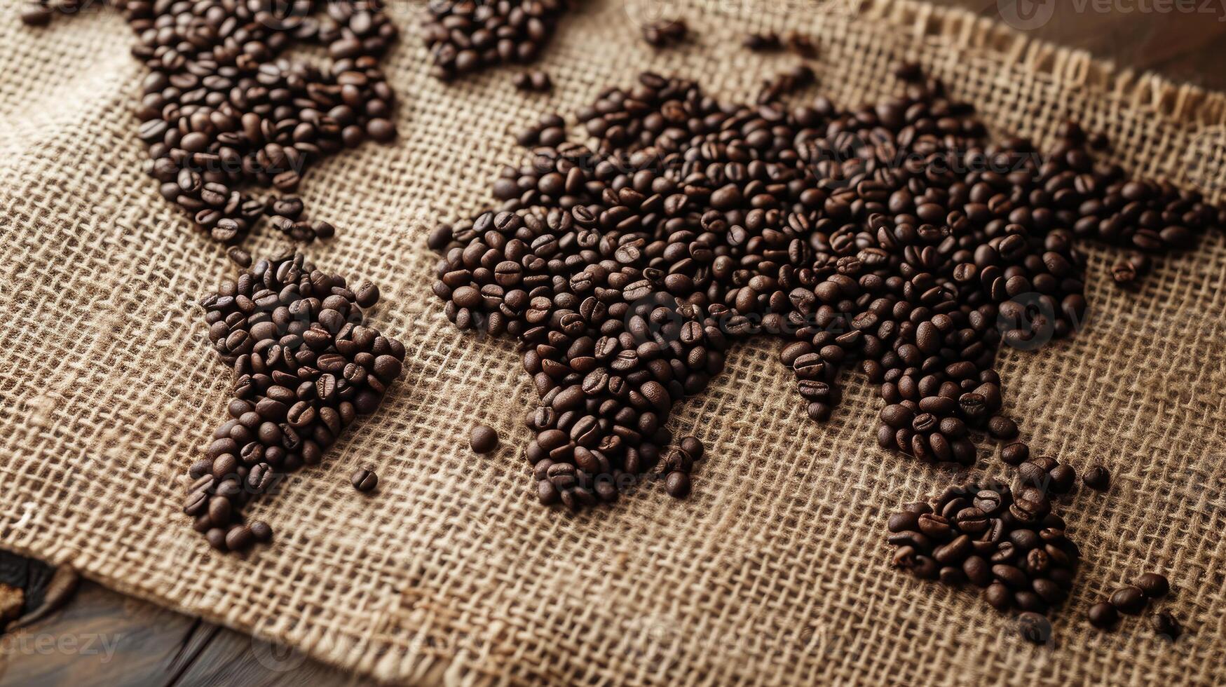 AI generated World map formed with coffee beans, a creative blend of geography and aroma. Ai Generated photo