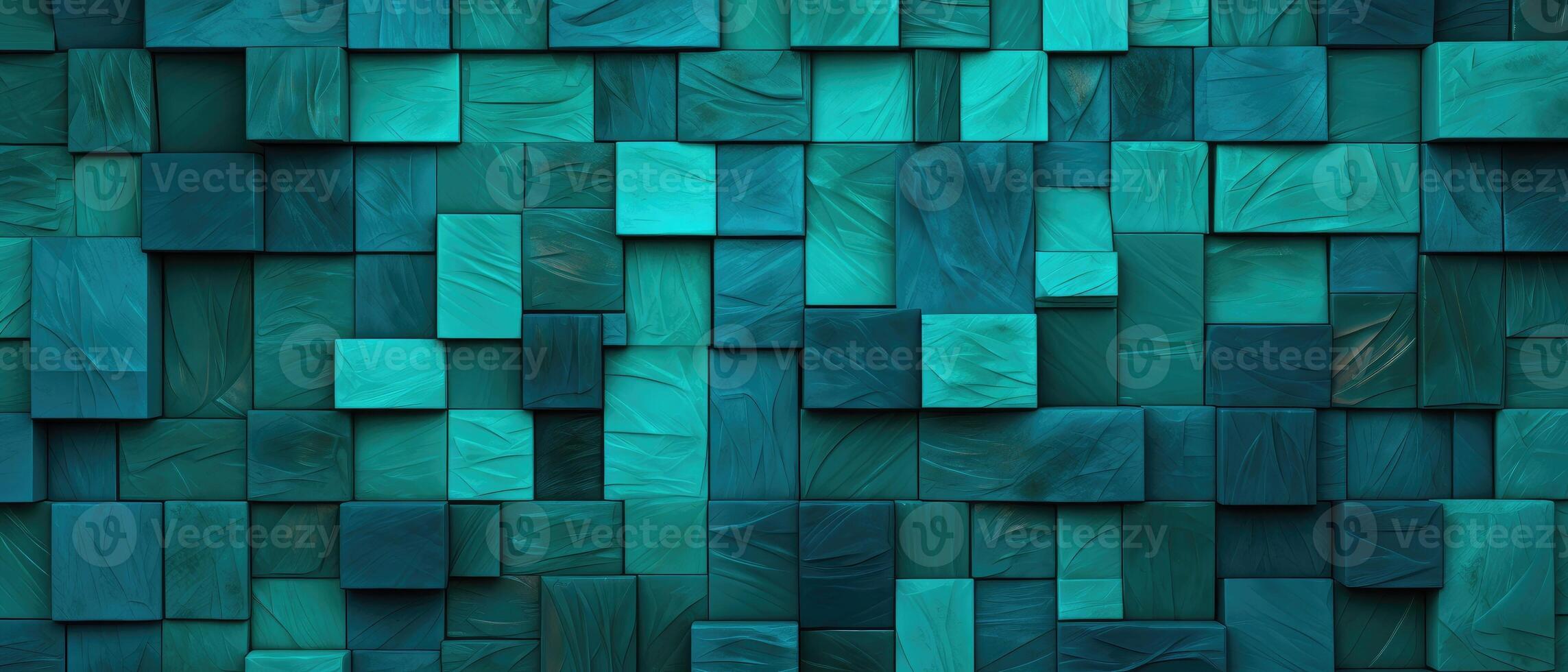 AI generated Captivate your audience with this abstract turquoise 3D tile wall texture background illustration featuring intricate geometric shapes, Ai Generated. photo